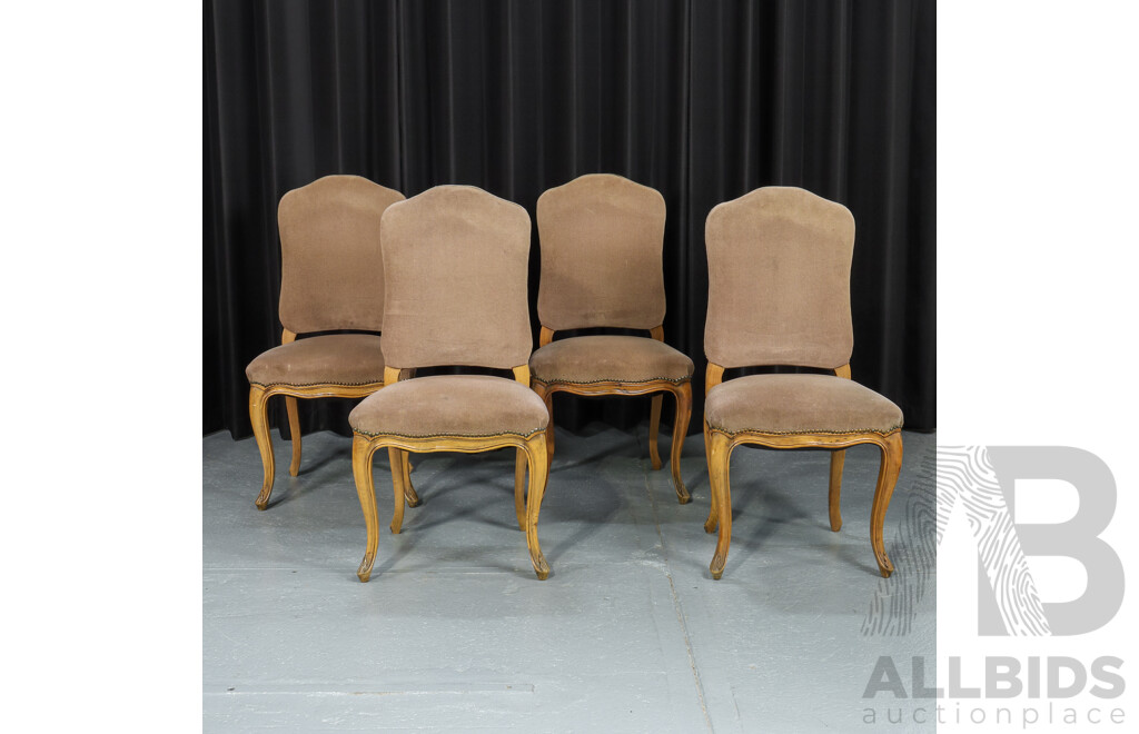 Set of Four French Elm Upholstered Dining Chairs