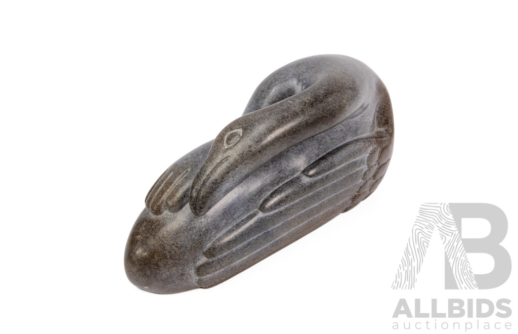 Large Carved Stone Tranquil Swan
