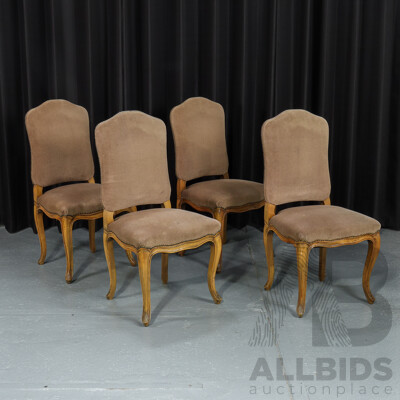 Set of Four French Elm Upholstered Dining Chairs