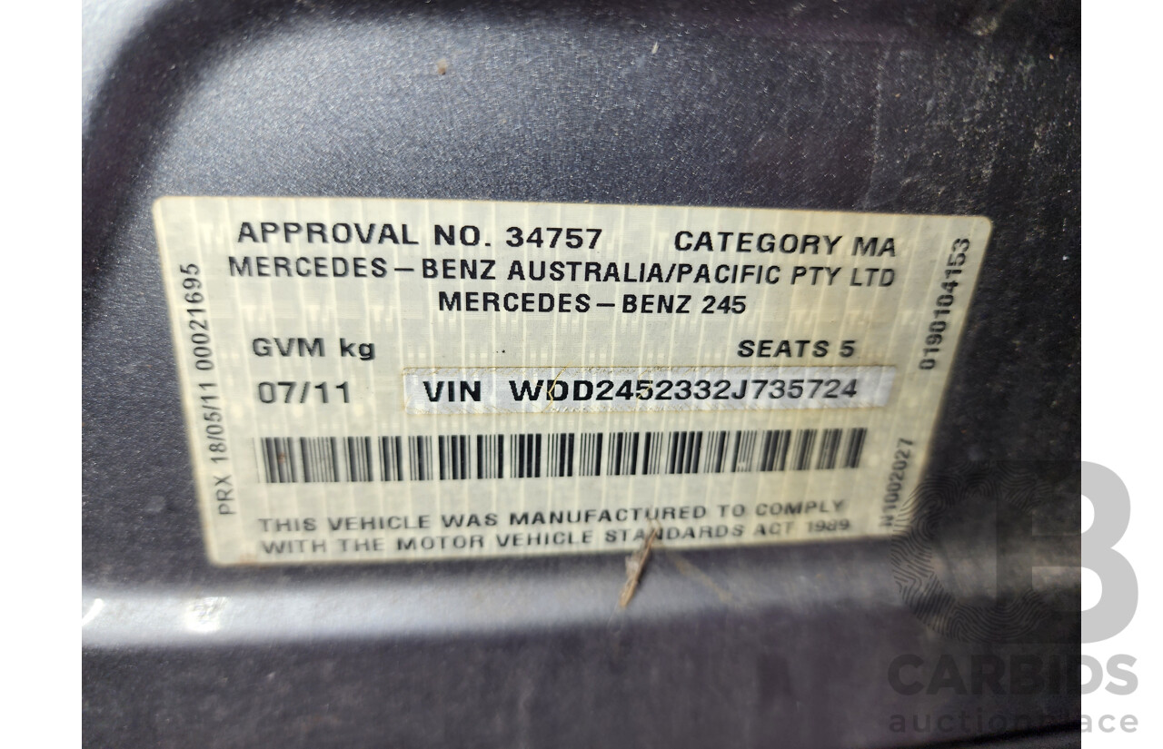 07/2011 Mercedes-Benz B200  245 MY11 5d Hatchback Grey 2.0L
