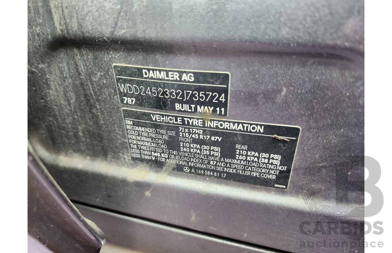 07/2011 Mercedes-Benz B200  245 MY11 5d Hatchback Grey 2.0L