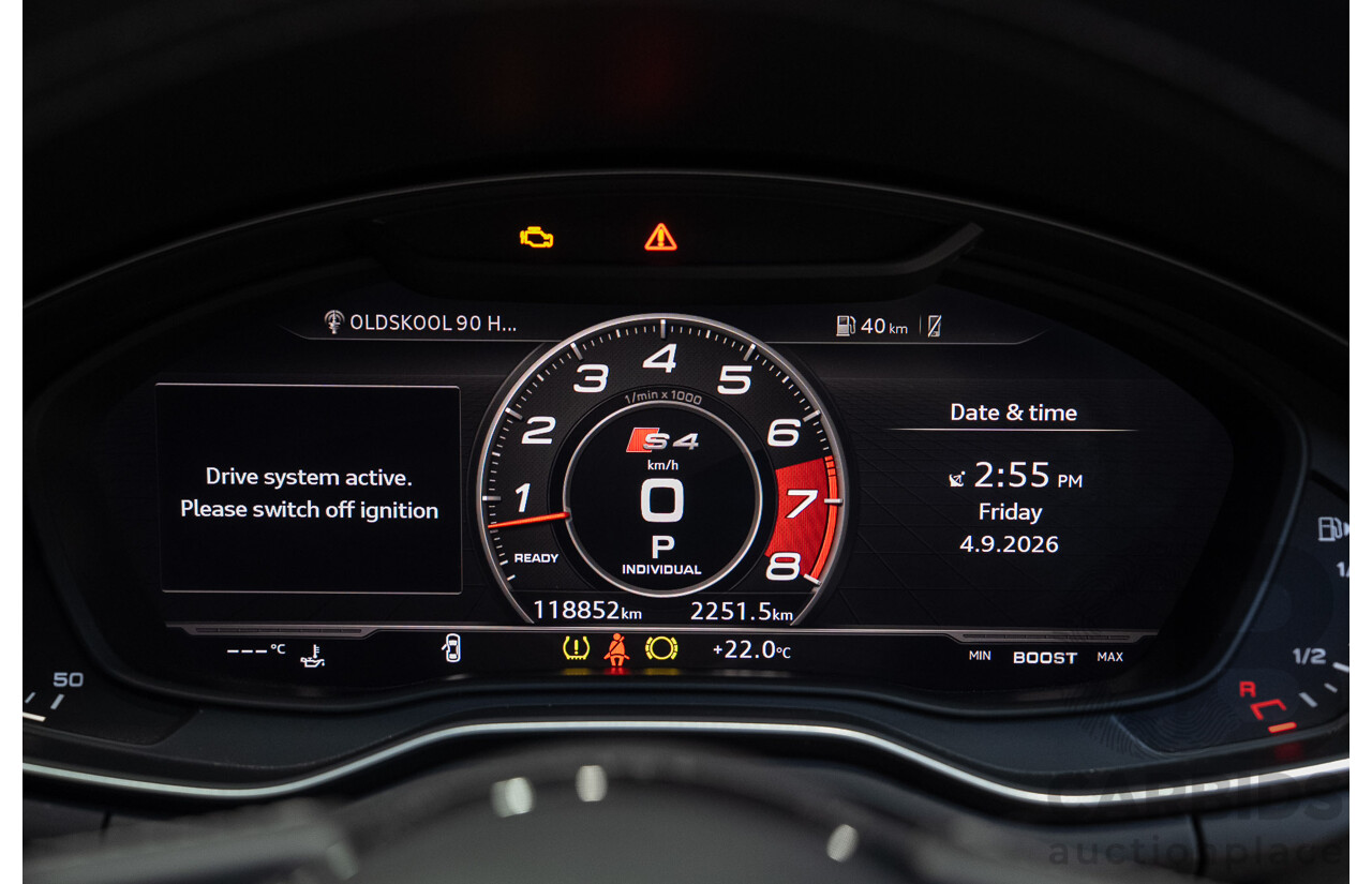 01/2018 Audi S4 3.0 TFSI Quattro Tiptronic (AWD) B9 MY18 4d Sedan Daytona Grey Turbo 3.0L