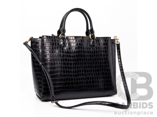 Oroton Textured Black Leather Tote Shoulder Bag