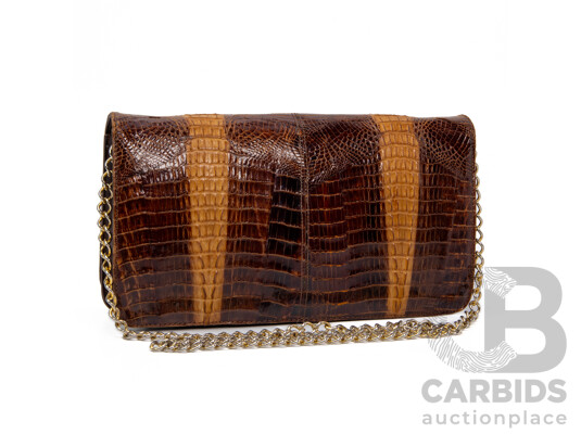 Original Crocodile Skin & Brown Leather Shoulder Clutch