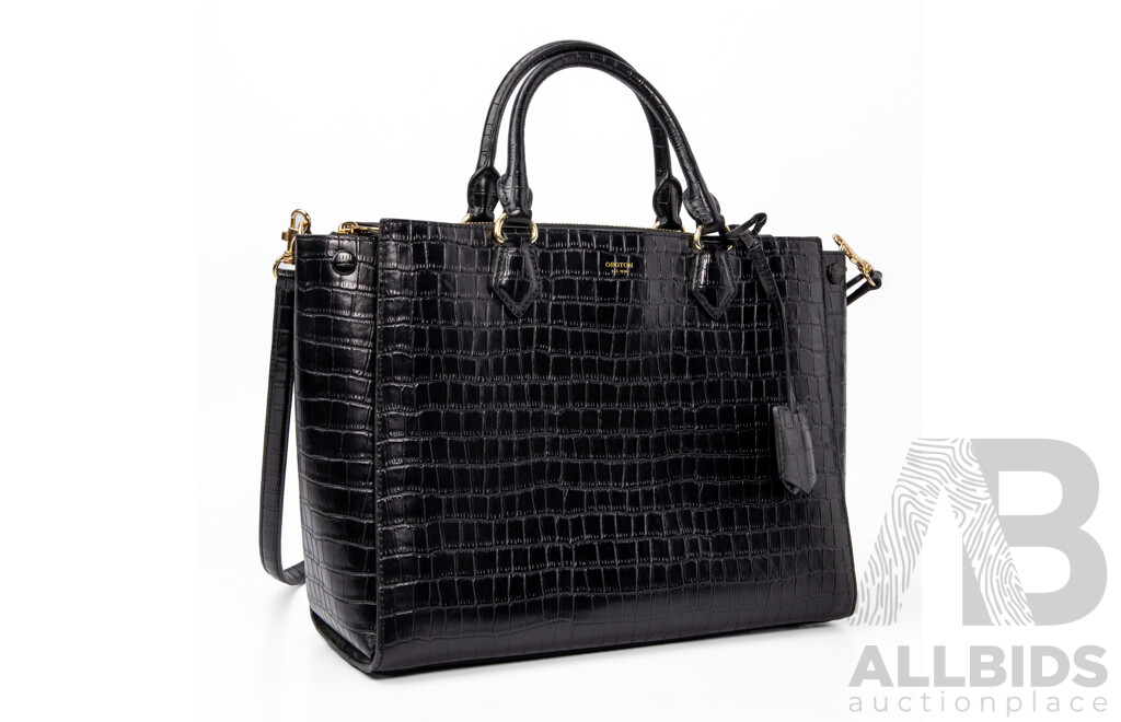 Oroton Textured Black Leather Tote Shoulder Bag