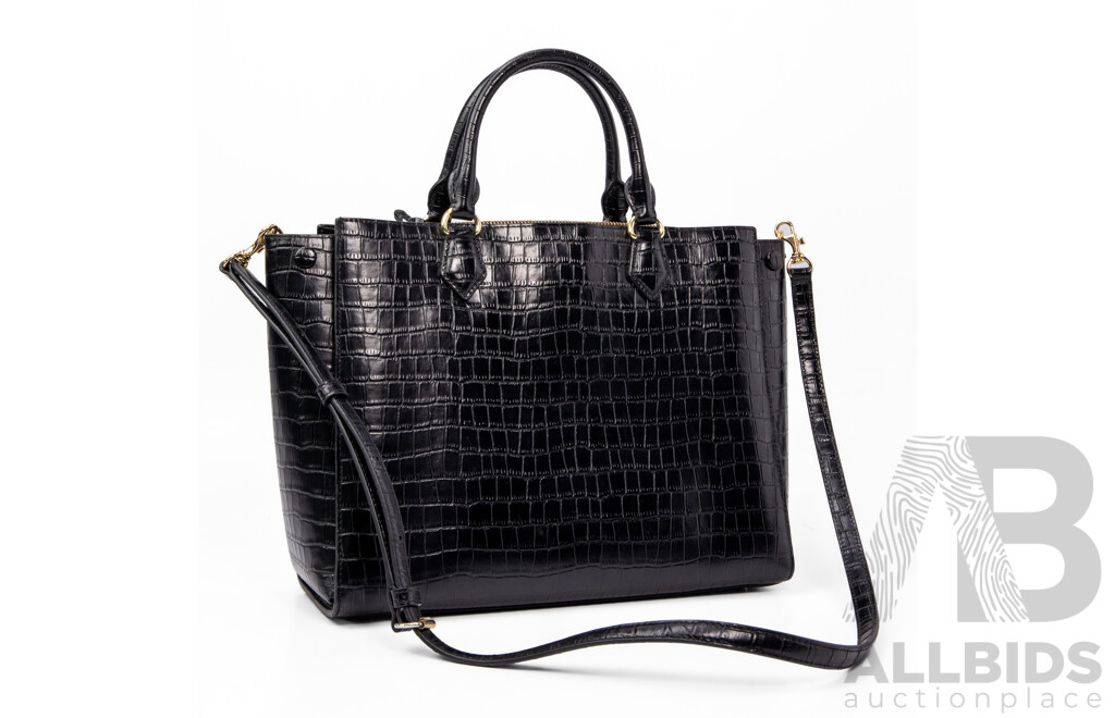 Oroton Textured Black Leather Tote Shoulder Bag
