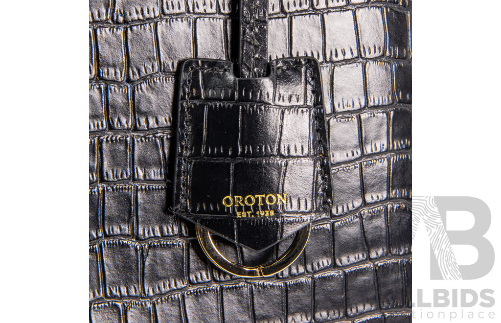 Oroton Textured Black Leather Tote Shoulder Bag