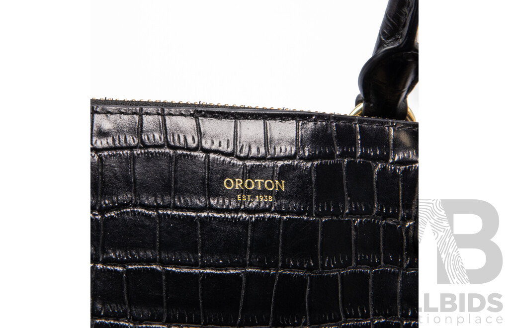 Oroton Textured Black Leather Tote Shoulder Bag