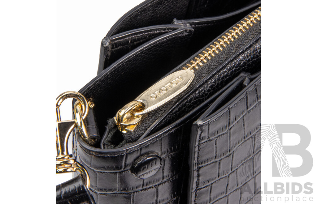 Oroton Textured Black Leather Tote Shoulder Bag