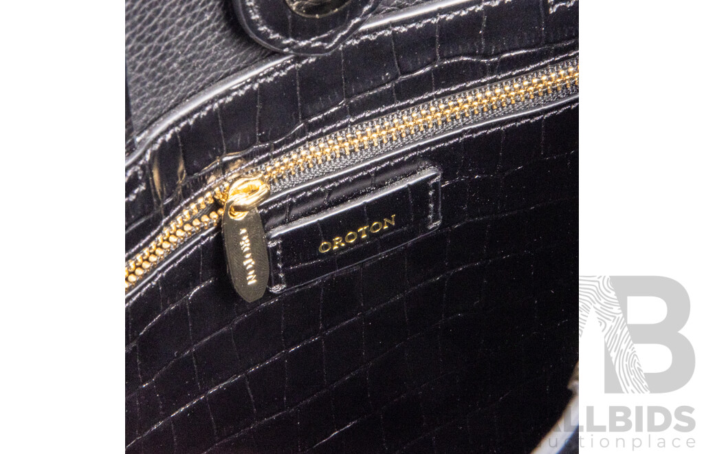 Oroton Textured Black Leather Tote Shoulder Bag