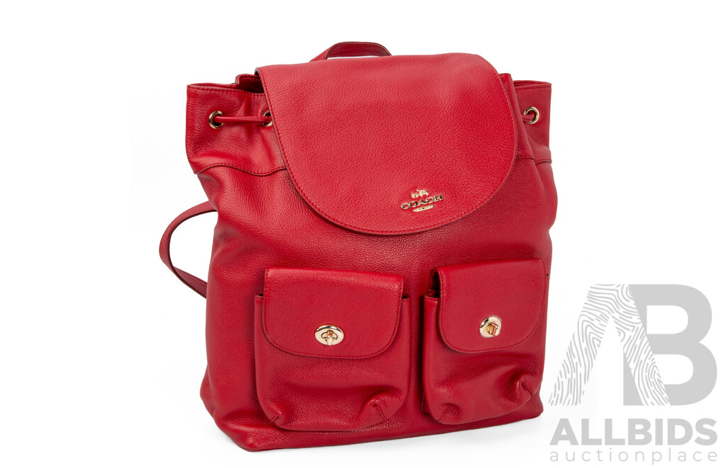Coach Turnlock Red Leather Backpack