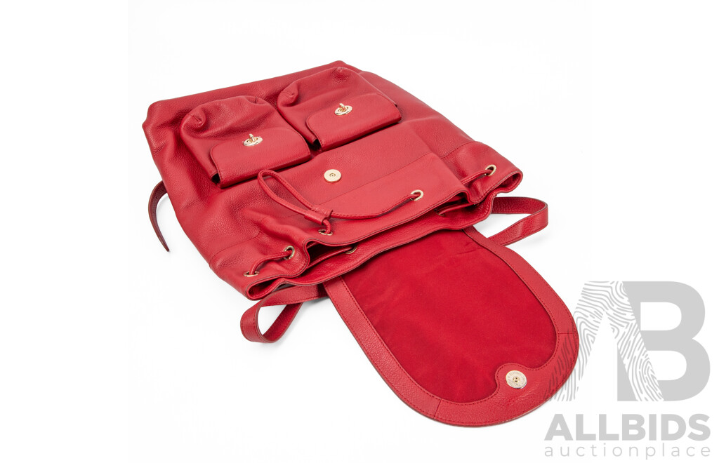 Coach Turnlock Red Leather Backpack