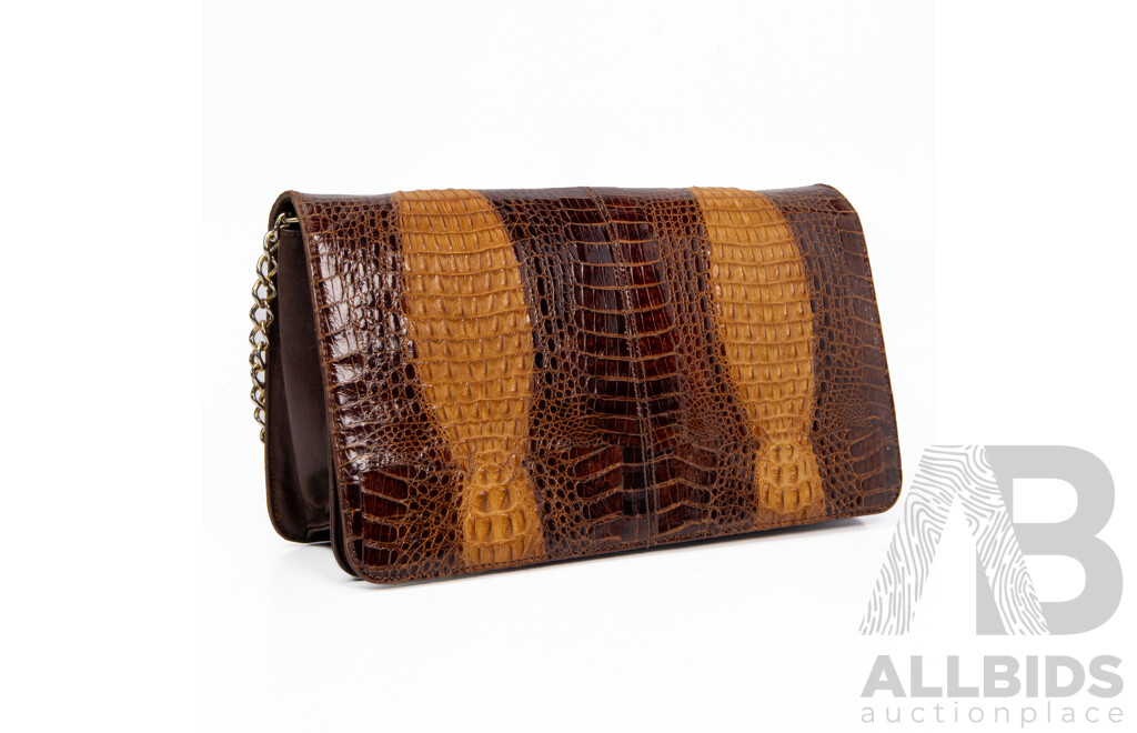 Original Crocodile Skin & Brown Leather Shoulder Clutch