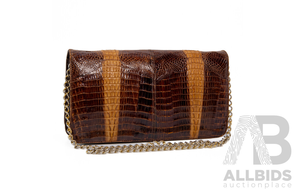 Original Crocodile Skin & Brown Leather Shoulder Clutch