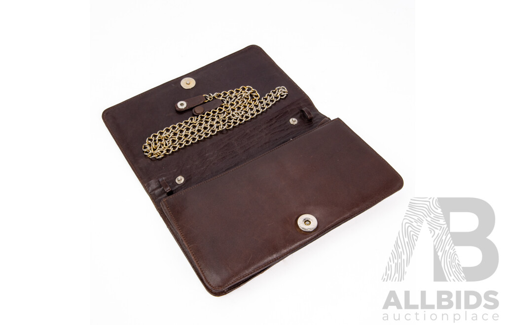 Original Crocodile Skin & Brown Leather Shoulder Clutch