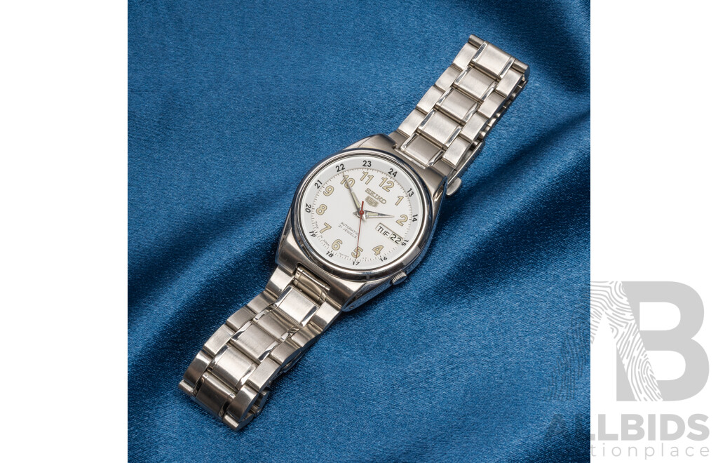 Vintage Seiko 5 White Face Automatic Watch - Ref: 7S26-02C0