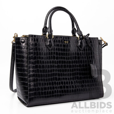 Oroton Textured Black Leather Tote Shoulder Bag