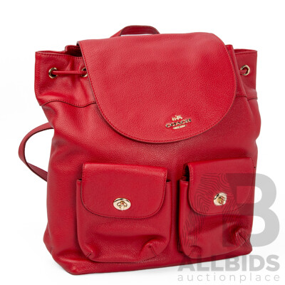 Coach Turnlock Red Leather Backpack