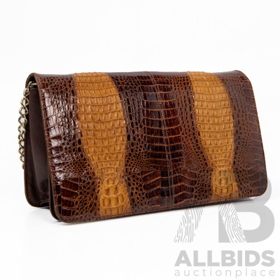 Original Crocodile Skin & Brown Leather Shoulder Clutch