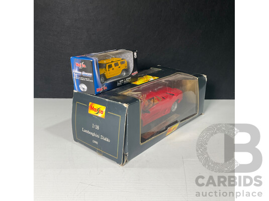 Pair of Diecast by Maisto Scale Model Cars Including Lamborghini Diablo 1990 and Power Racer