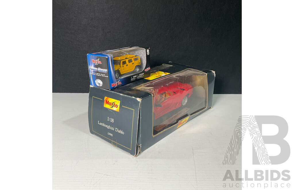 Pair of Diecast by Maisto Scale Model Cars Including Lamborghini Diablo 1990 and Power Racer
