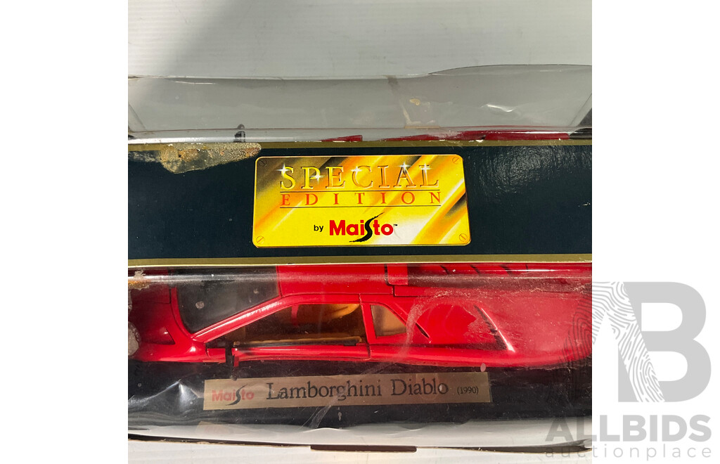 Pair of Diecast by Maisto Scale Model Cars Including Lamborghini Diablo 1990 and Power Racer