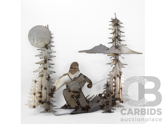 Dan Scott (20th Century, American), Shredding the Peak, Original Torch-Cut Steel Sculpture Wall Art, 77H x 77W cm
