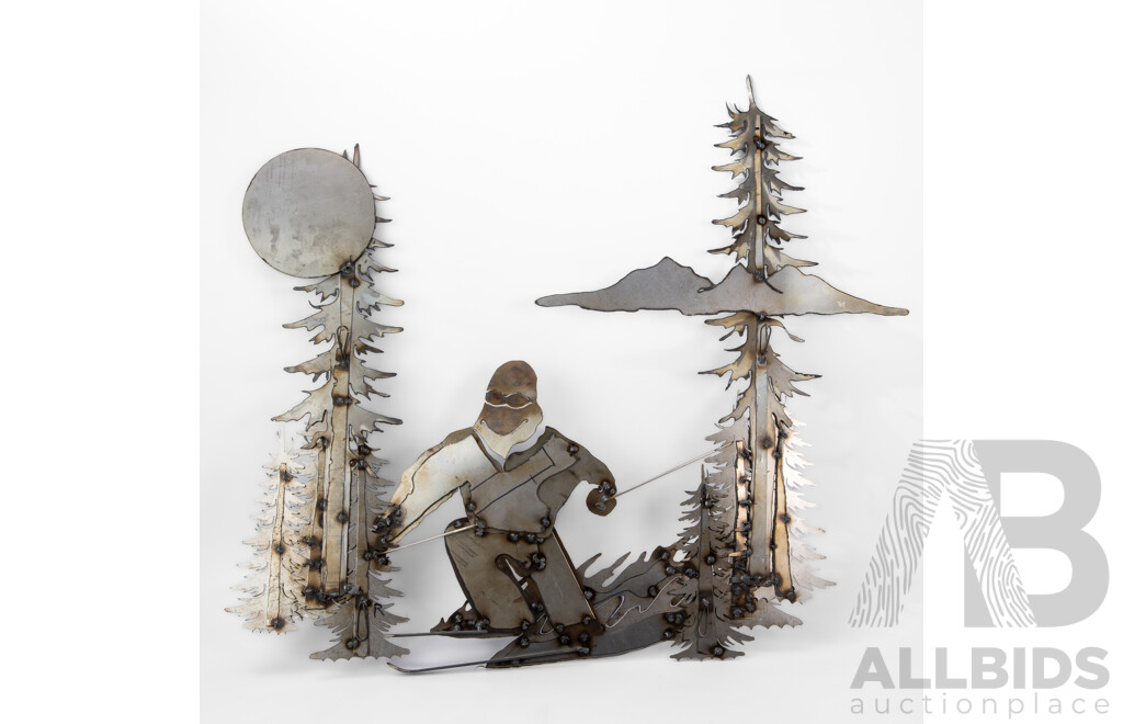 Dan Scott (20th Century, American), Shredding the Peak, Original Torch-Cut Steel Sculpture Wall Art, 77H x 77W cm