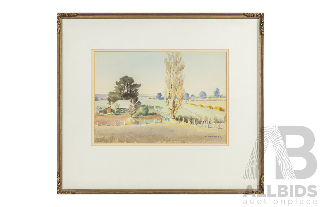 William Spence (20th Century, Australian), Late Afternoon, Country Road, Original Vintage Watercolour, (c.1940s), 51H x 58W cm (frame)