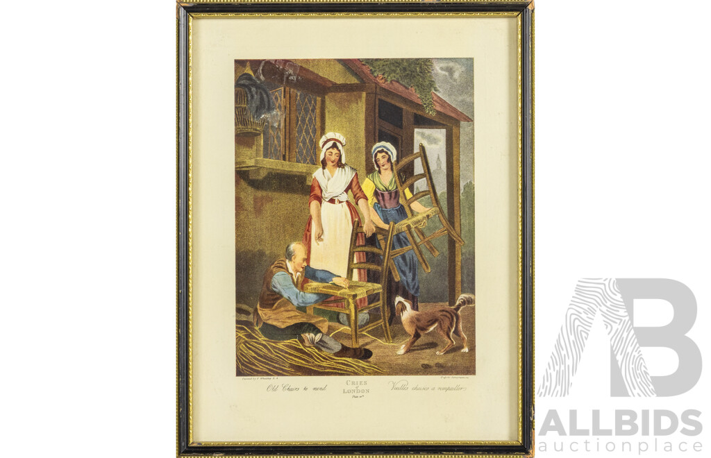 Francis Wheatley (18th Century, British, 1747-1801), Old Chairs to Mend, Offset Vintage Lithograph After Original Original Copper Engraving, 29H x 23W cm (frame)