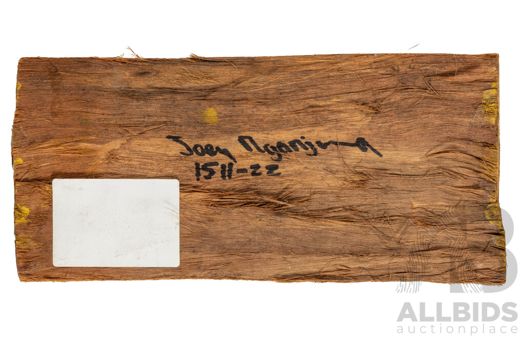 Joey Nganjmirra (20th Century, Indigenous-Australian, 1968-), Untitled - Jilamara (2022), Original Ochre on Eucalyptus Bark Panel, 12H x 27W cm