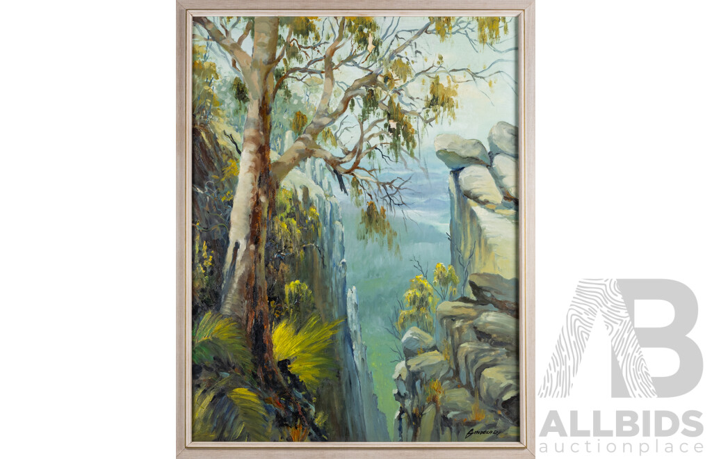 Jean (John) Sindelar (20th Century, Belgian-Born Australian, 1941-2012), Untitled - Blue Mountains, Original Oil on Linen, 107H x 84W cm (frame)