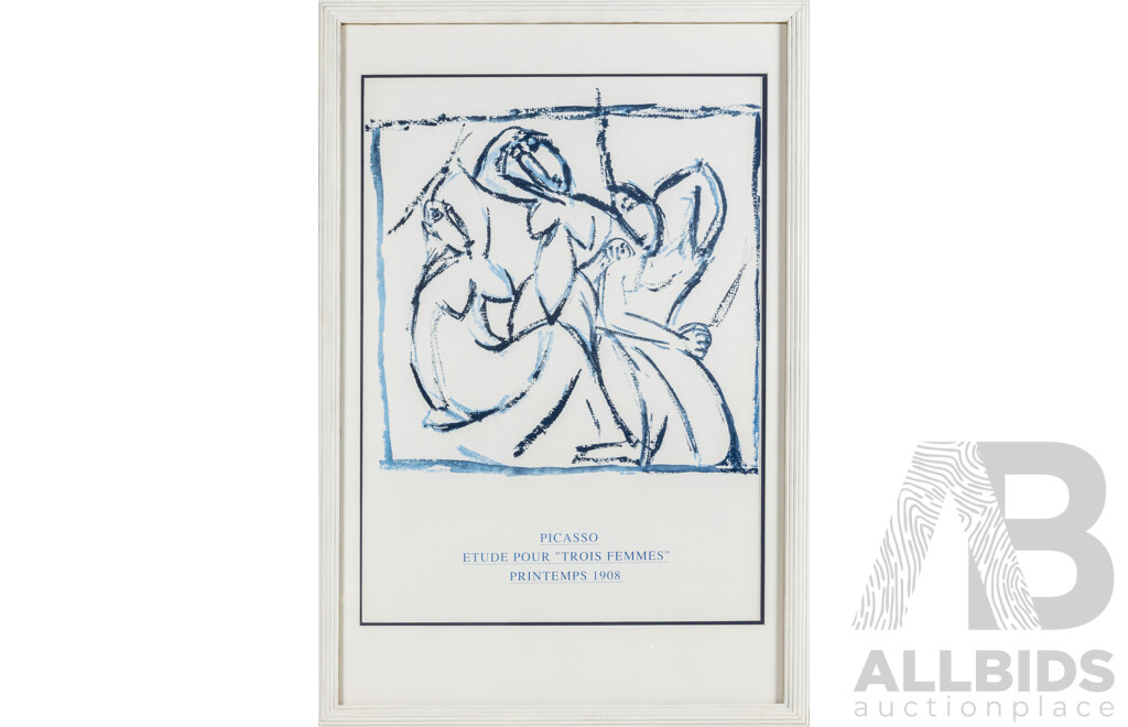 Pablo Picasso (19/20th Centuries, Spanish-Born French,1881-1973), Picasso - Etude Pour 'Trois Femmes' Printemps 1908, Contemporary Exhibition Poster Musee National Picasso-Paris, 91H x 62W cm (frame)