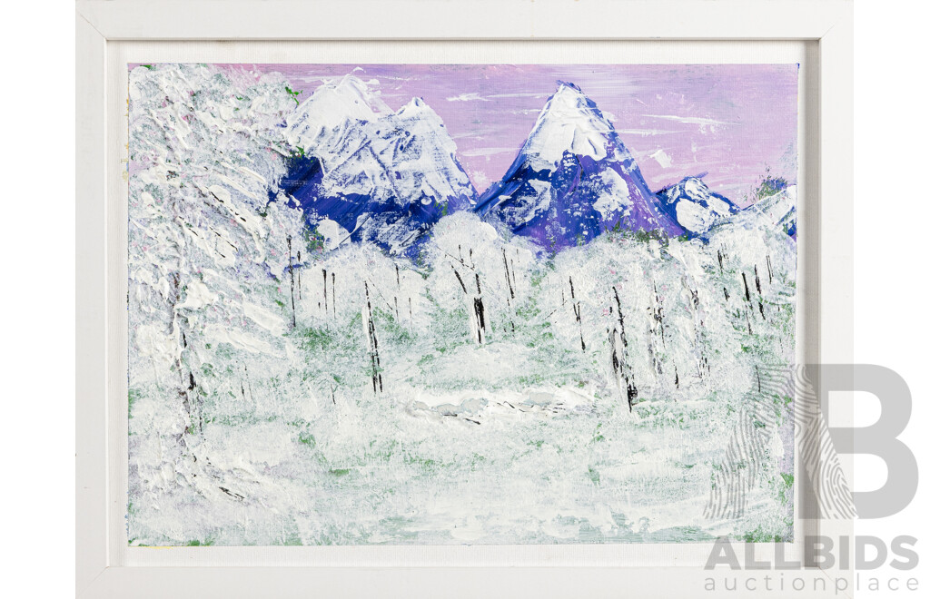 Artist Unknown (20th Century), Lilac Winter Dusk, Original Mixed Media Acrylic on Canvas, 33H x 43W cm (frame)