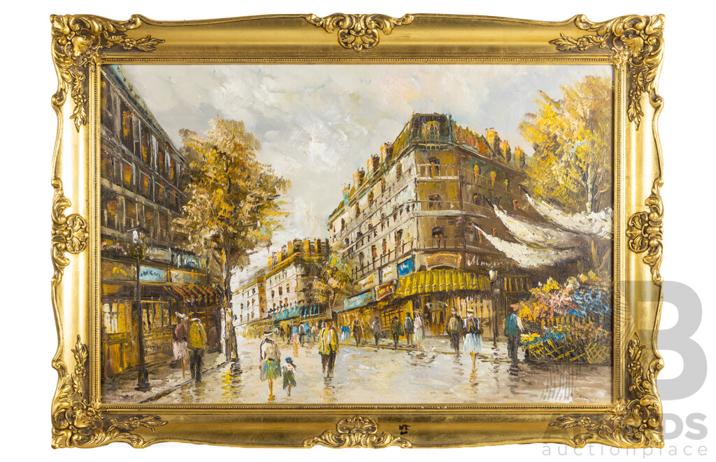 Artist Unknown (20th Century), Autumn Afternoon, Paris, Original Vintage Oil on Canvas Board, 74H x 104W cm