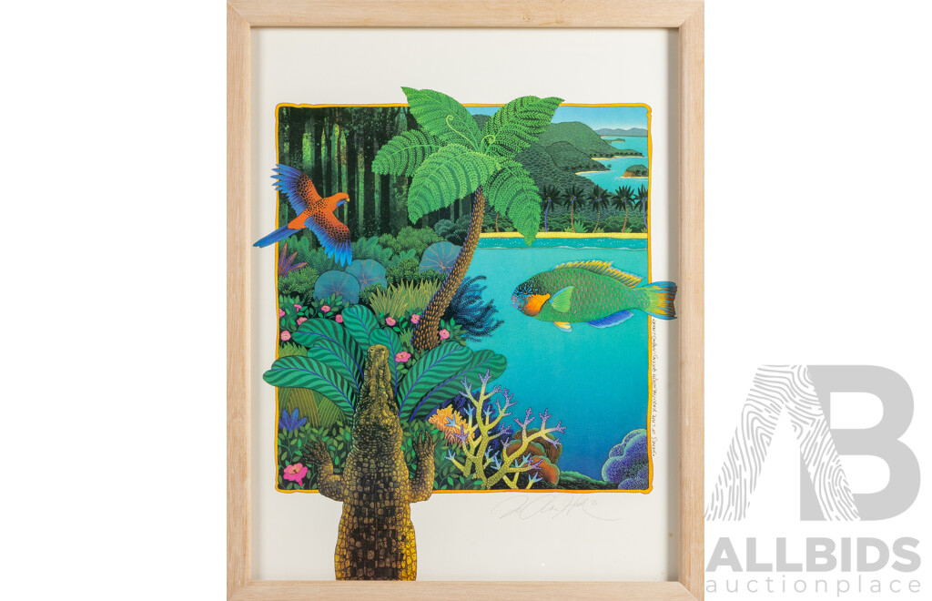 JoAnne Hook (20th Century, Australian, 1952-), Scenes of Cape York, Far North Queensland (1990), Hand Signed & Dated Reproduction Colour Print After Original, 66H x 52W cm (frame)