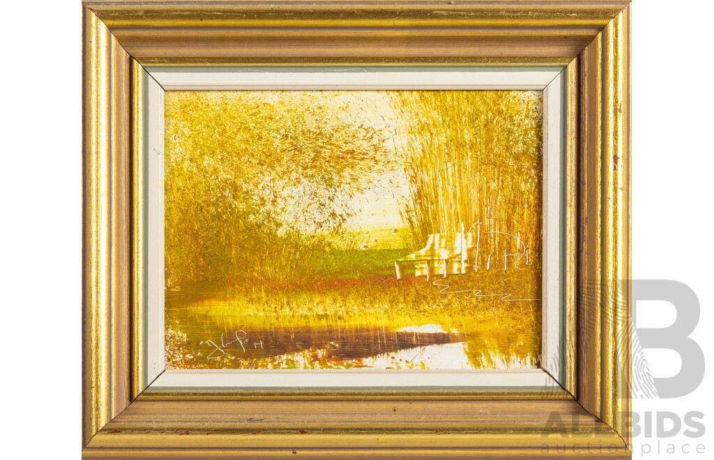 Signed Indistinctly (20th Century), Lone Road, Country Home & Crane at Water's Edge, Trio of Vintage Oil on Masonite Boards, 24H X 29W Cm (largest) (3)
