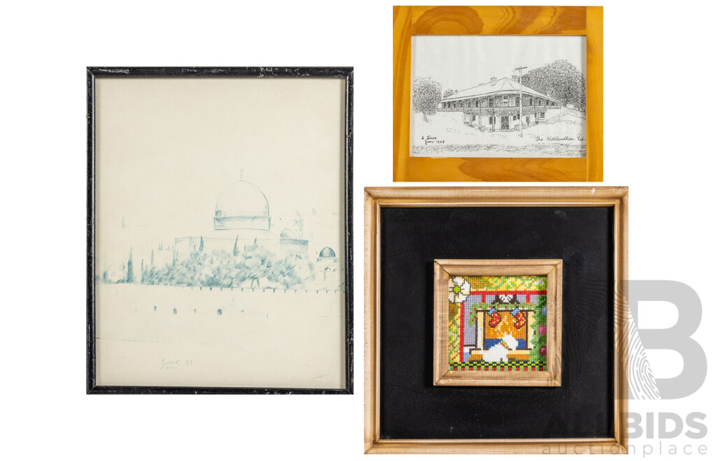 Collection of Two Vintage Collections and Sweet Miniature Cross Stitch, 31H x 26W cm (largest frame) (3)