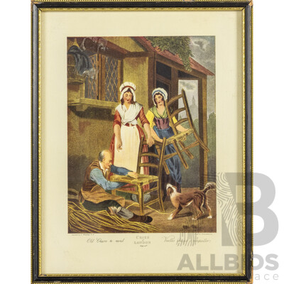 Francis Wheatley (18th Century, British, 1747-1801), Old Chairs to Mend, Offset Vintage Lithograph After Original Original Copper Engraving, 29H x 23W cm (frame)
