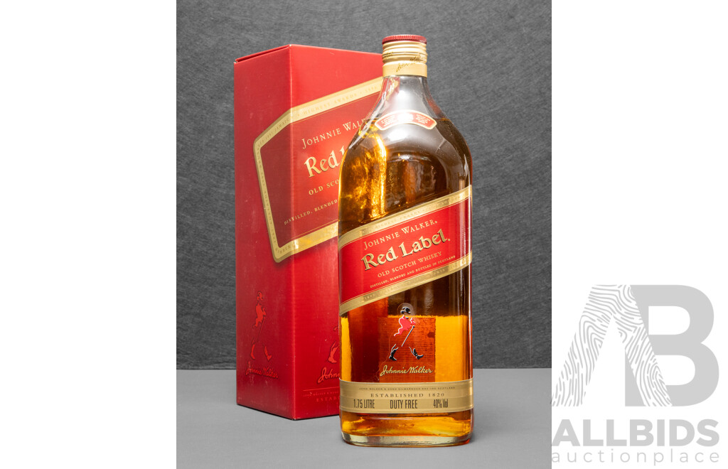 Boxed Vintage Johnnie Walker Red Label Old Scotch Whisky 1750ml Flagon
