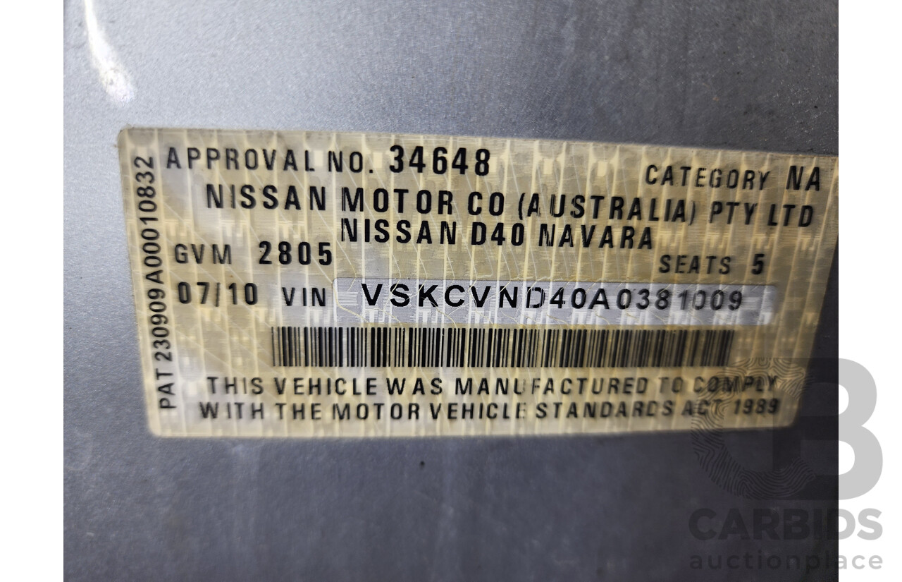 07/2010 Nissan Navara ST-X (4x4) D40 SERIES 4 Dual Cab P/Up Silver 2.5L