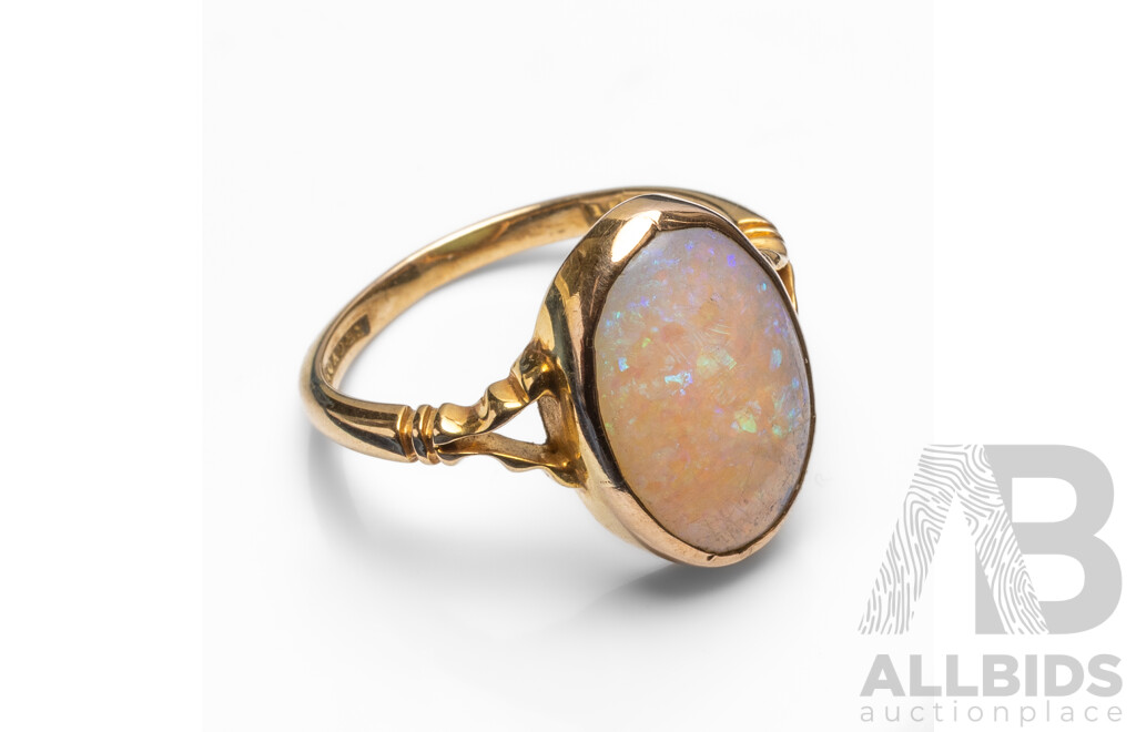 Vintage 15ct Yellow Gold & Opal Dress Ring - Size N