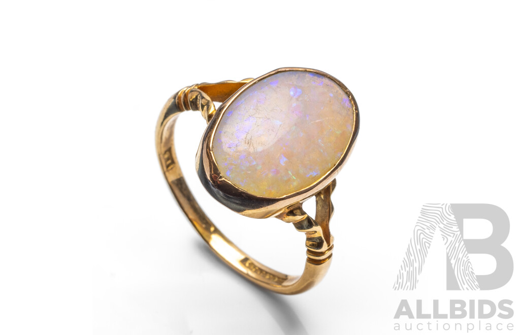 Vintage 15ct Yellow Gold & Opal Dress Ring - Size N