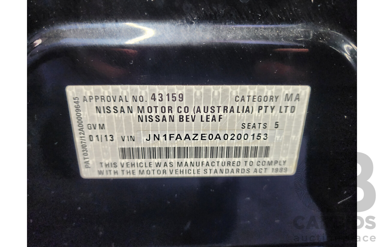 01/2013 Nissan Leaf  ZE0 5d Hatchback Black 0.0