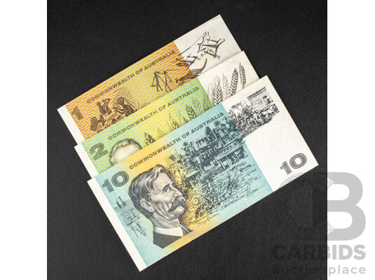 Three Australian 1966 Coombs/Wilson Banknotes Including Ten Dollars R310, Two Dollars Two Dollars R81, One Dollar R71
