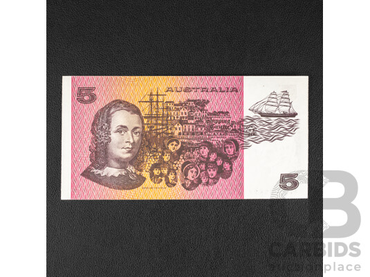 Australian 1982 Five Dollar Error Note, R208 Johnston/Stone, Ink Smudge to Sir Joseph Banks Face