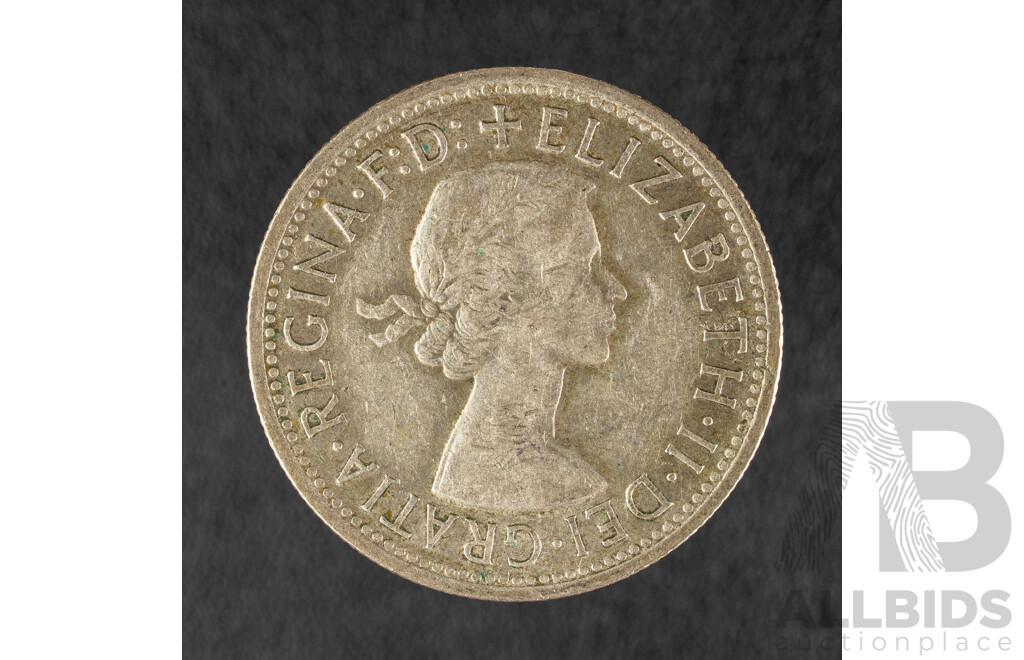 Australian 1954 Silver Florin, Royal Visit, Laminating Fault .500