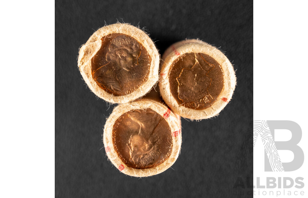 Four Australian RAM UNC Coin Rolls Including 1982 Two Cents, Two 1980, 1988 One Cent