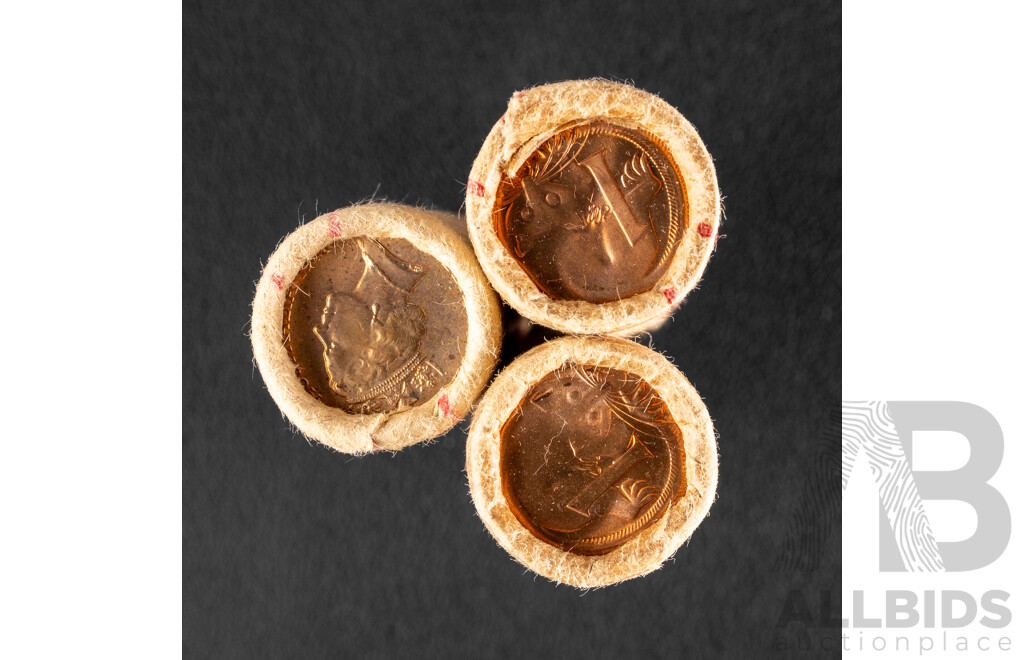 Four Australian RAM UNC Coin Rolls Including 1982 Two Cents, Two 1980, 1988 One Cent