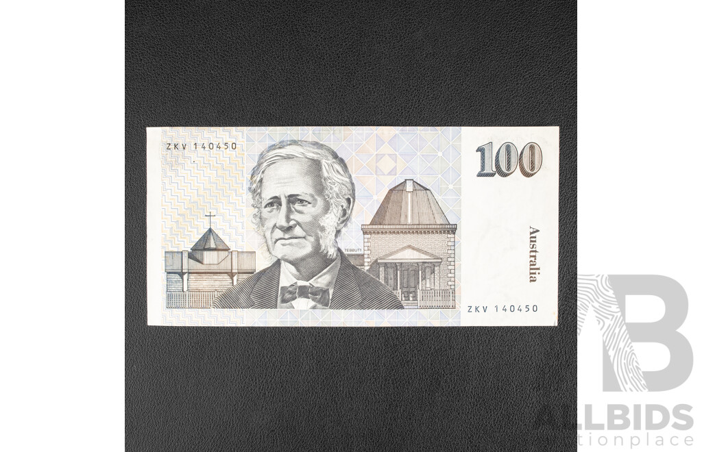 Australian 1992 One Hundred Dollar Error Note, R613 Fraser/Cole, Ink Smudge/Run to Signature Side, ZKV 140450